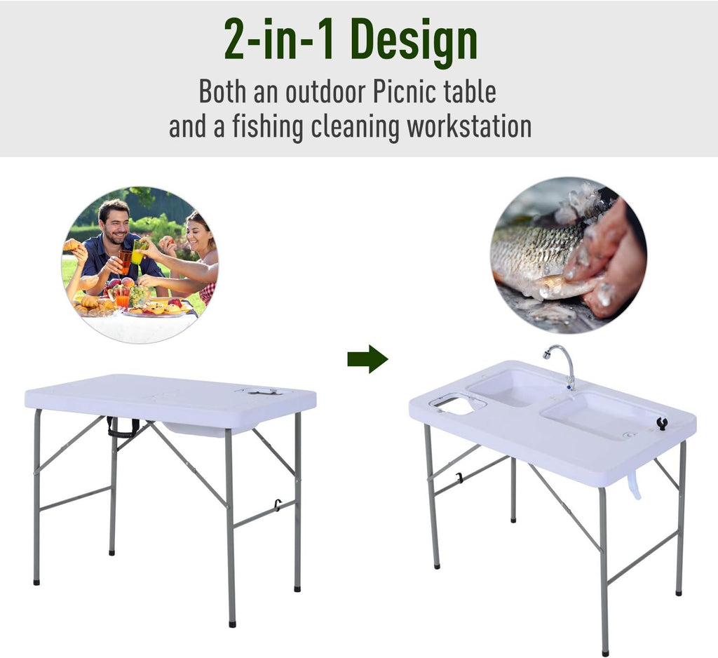 Portable Folding Camping Sink Table with Faucet and Dual Water Basins M5317