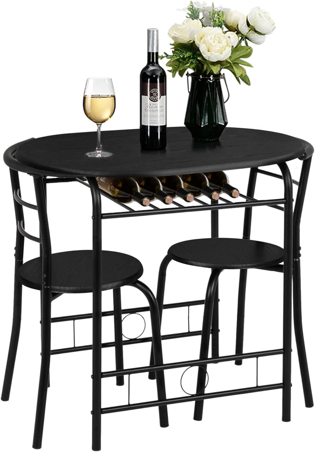 Black Metal Dining Table and 2 Chairs Set of 3 A1084
