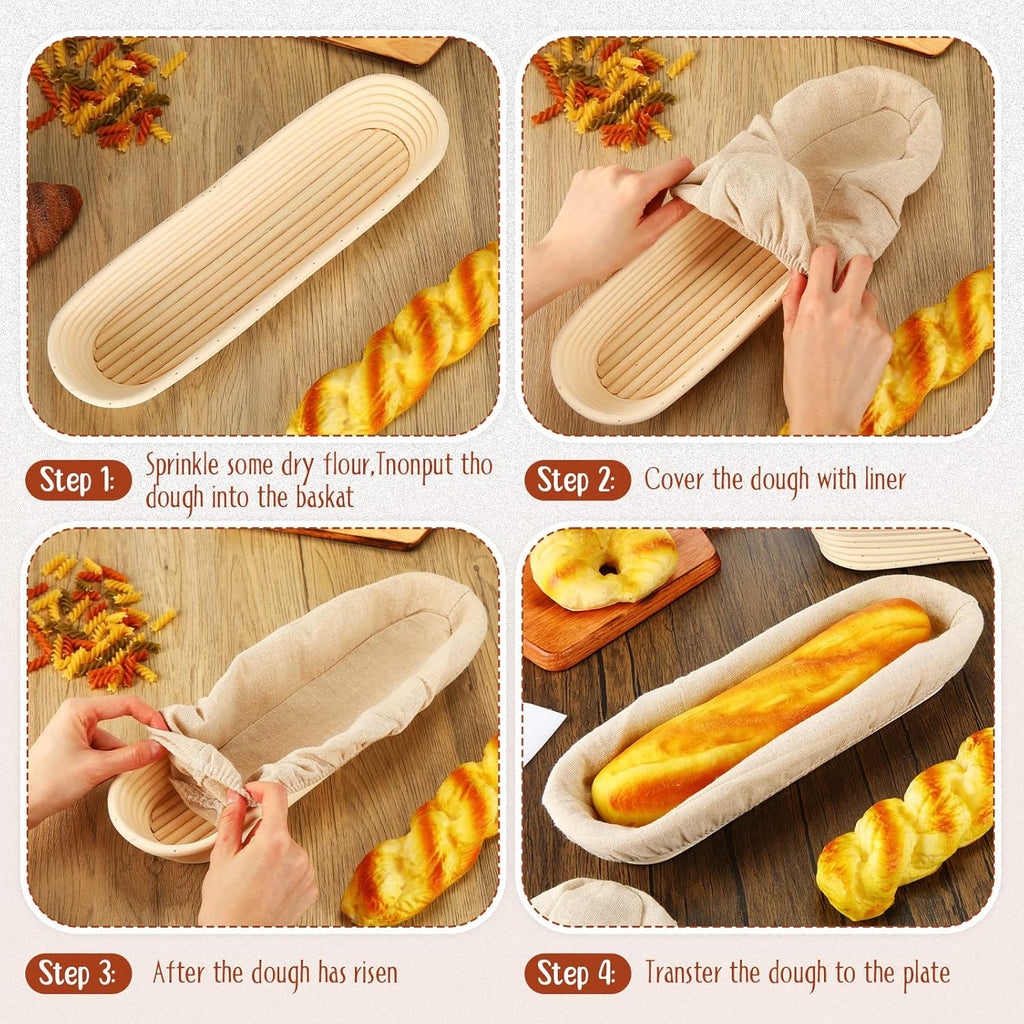 4 Pieces 13.8 Inch Oval Banneton Bread Proofing Basket with Liners X44574