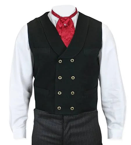 Black Cotton Canvas Double Breasted Vest F957569
