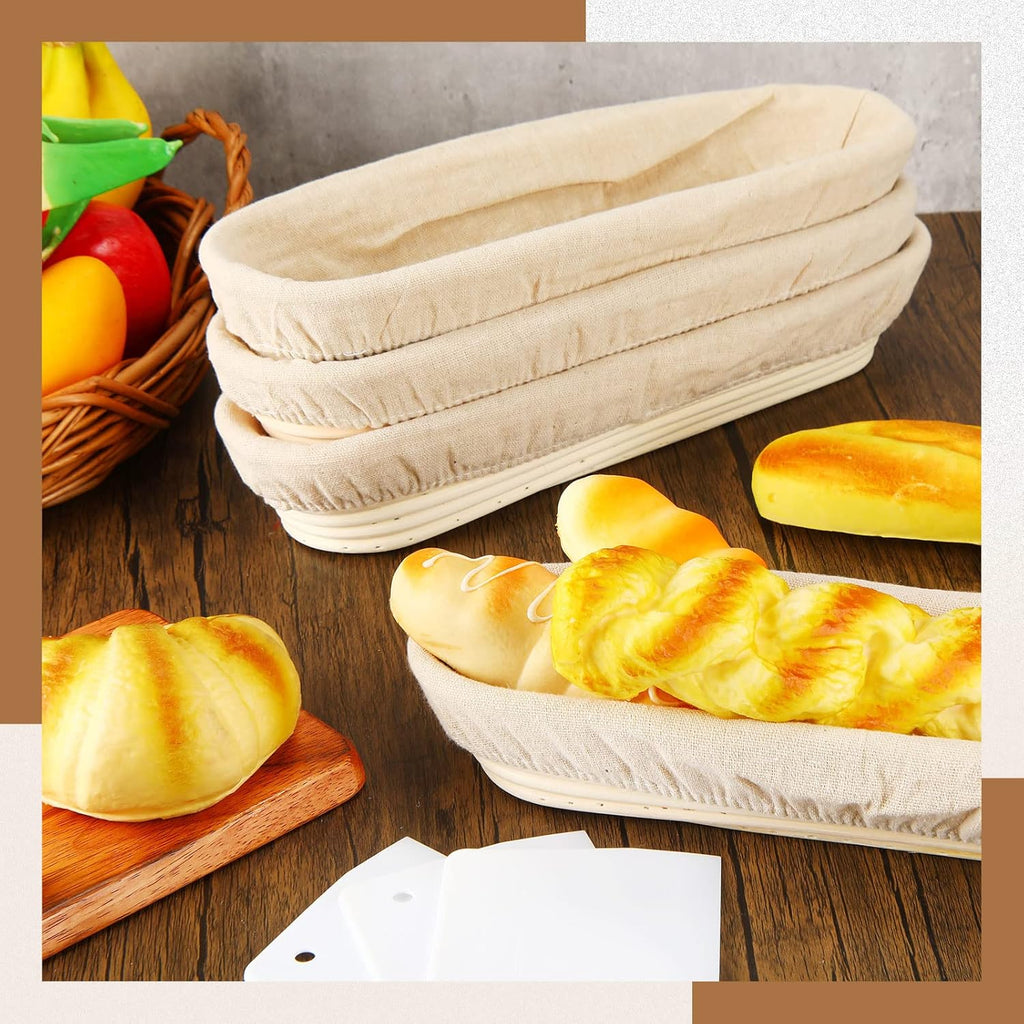 4 Pieces 13.8 Inch Oval Banneton Bread Proofing Basket with Liners X44574
