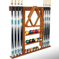 Wall Mount Pool Cue Stick Holder Hold 8 Cues Solid Wood Mahogany F3891