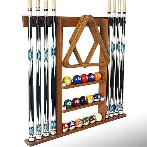 Wall Mount Pool Cue Stick Holder Hold 8 Cues Solid Wood Mahogany F3891