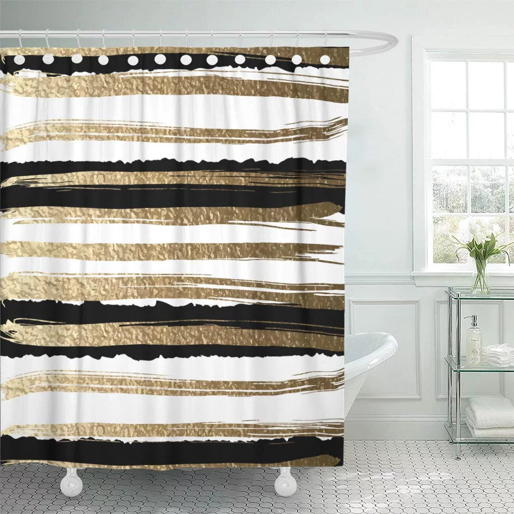 Futuristic Drawn by Brush Gold Paints and Black Ink Bathroom Decor Bath Shower Curtain 60x72 inch Y5822