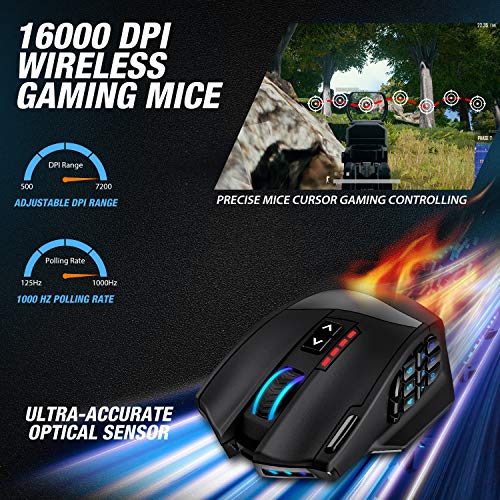 RGB Wireless MMO Gaming Mouse, 16,000 DPI Optical Sensor, 16 Programmable Buttons M34866
