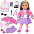 18 Inch Doll Clothes and Makeup Accessories Set with Rainbow Backpack J845