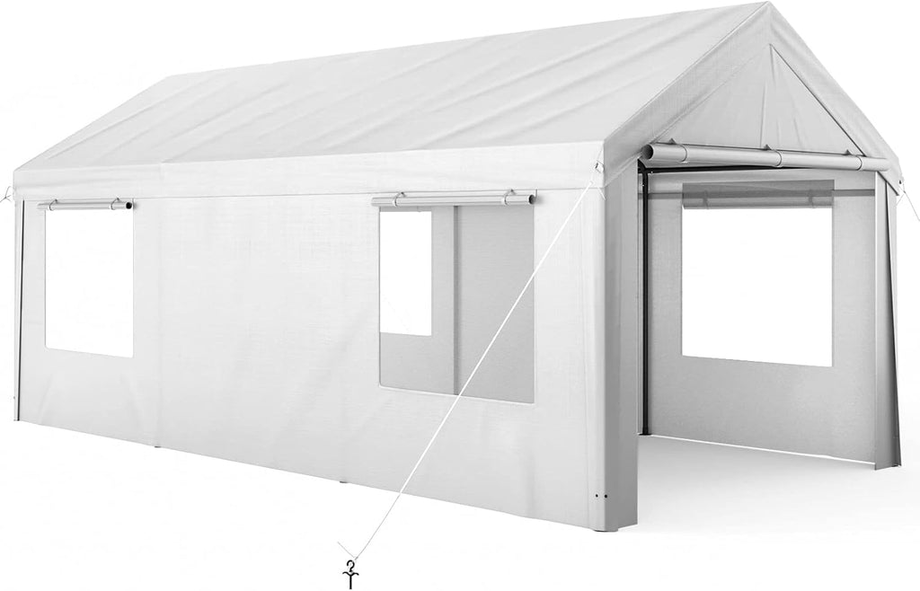 10x20ft Heavy Duty Carport with Removable Sidewalls & Doors, Beige I950704