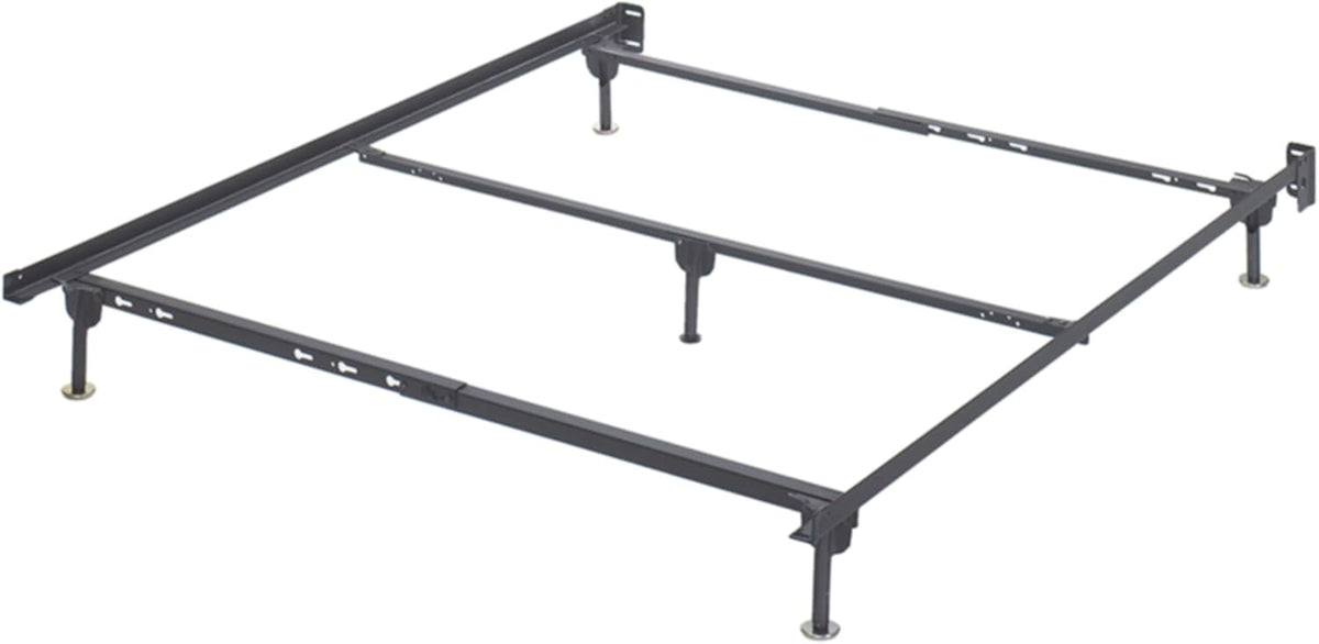 Black Adjustable Metal Bed Base Frame with Floor Glides E98827