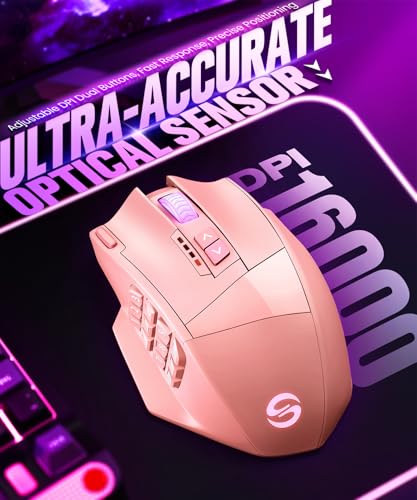 RGB Wireless MMO Gaming Mouse, 16,000 DPI Optical Sensor, 16 Programmable Buttons M34866
