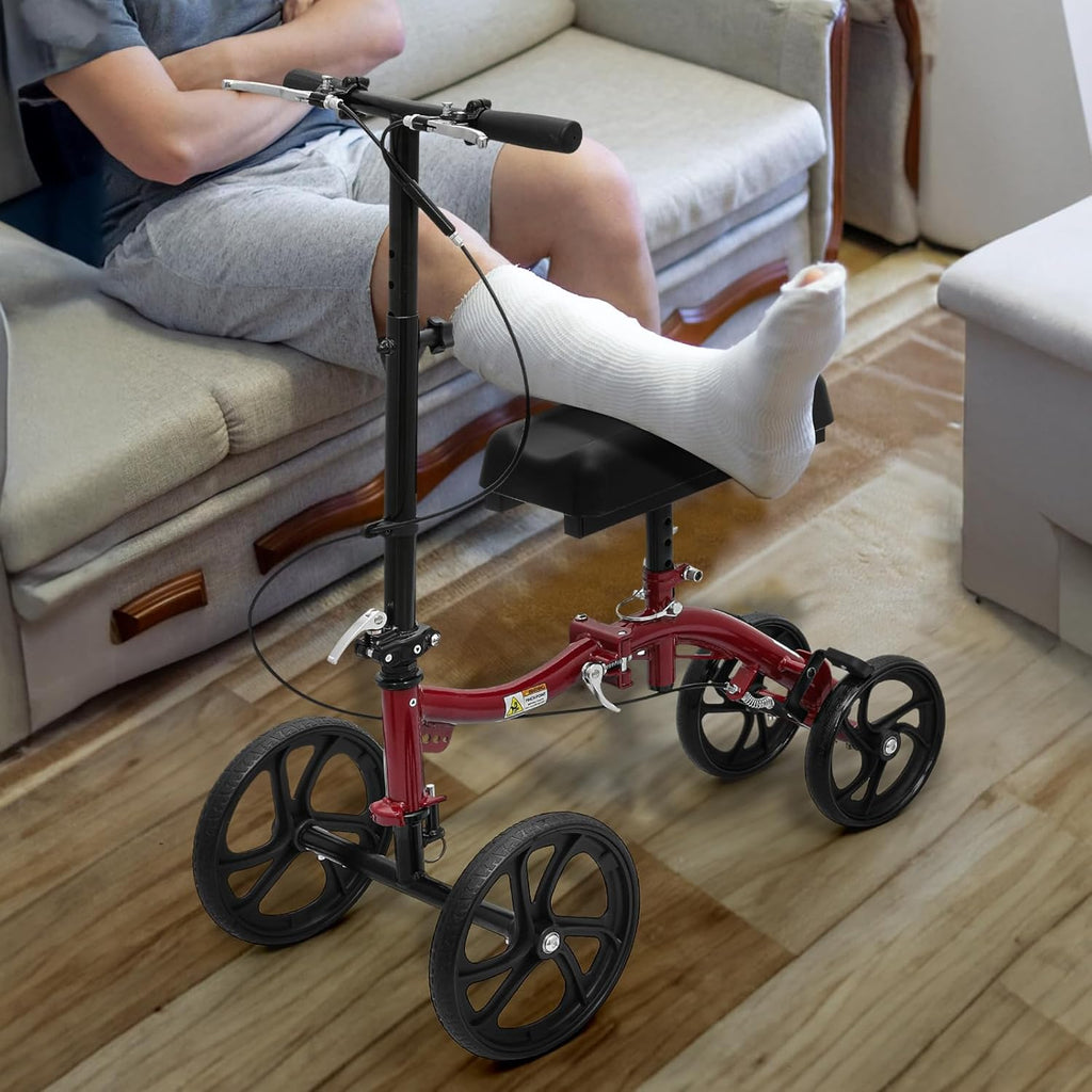 Compact All Terrain Knee Scooter with Dual Braking System, Red L3044