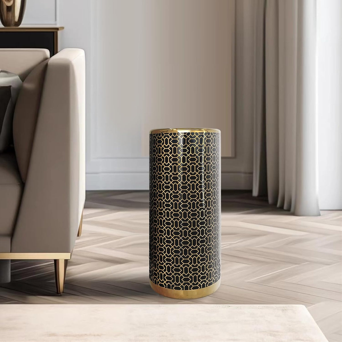 Black Gold Ceramic Umbrella Stand D350898
