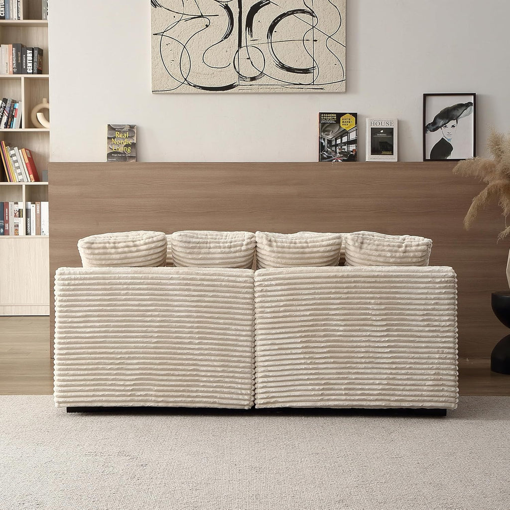 Oversized Corduroy Upholstered Chaise Lounge Sofa with Throw Pillow R179
