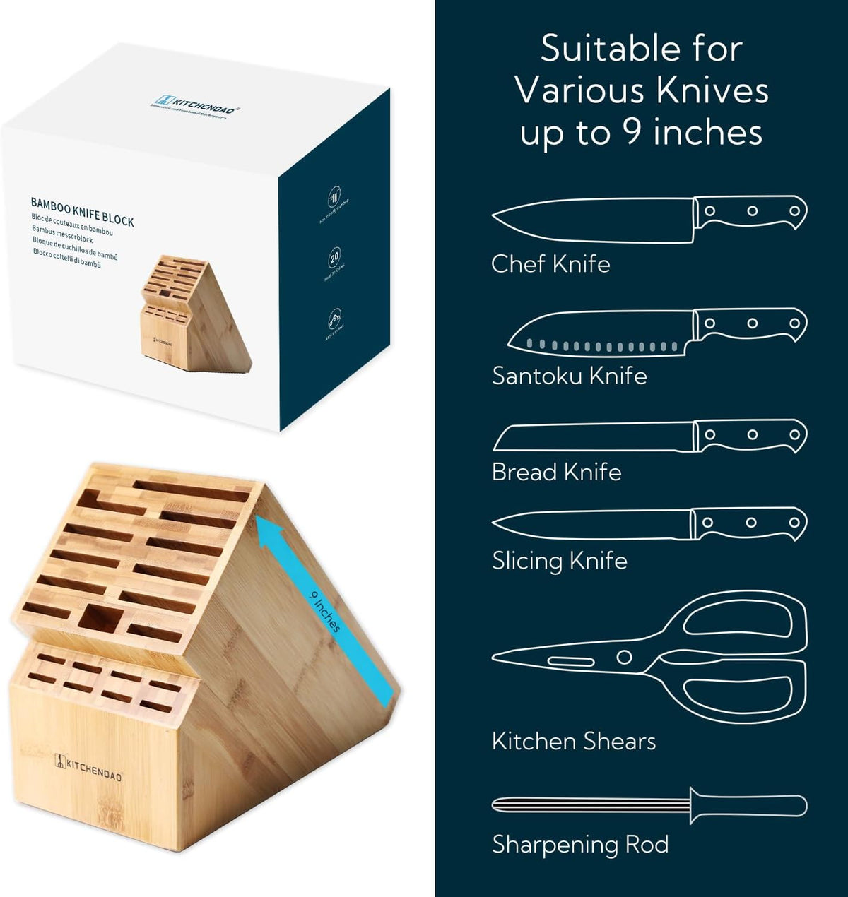 XL Bamboo Knife Block Holder 20 Slot P9710