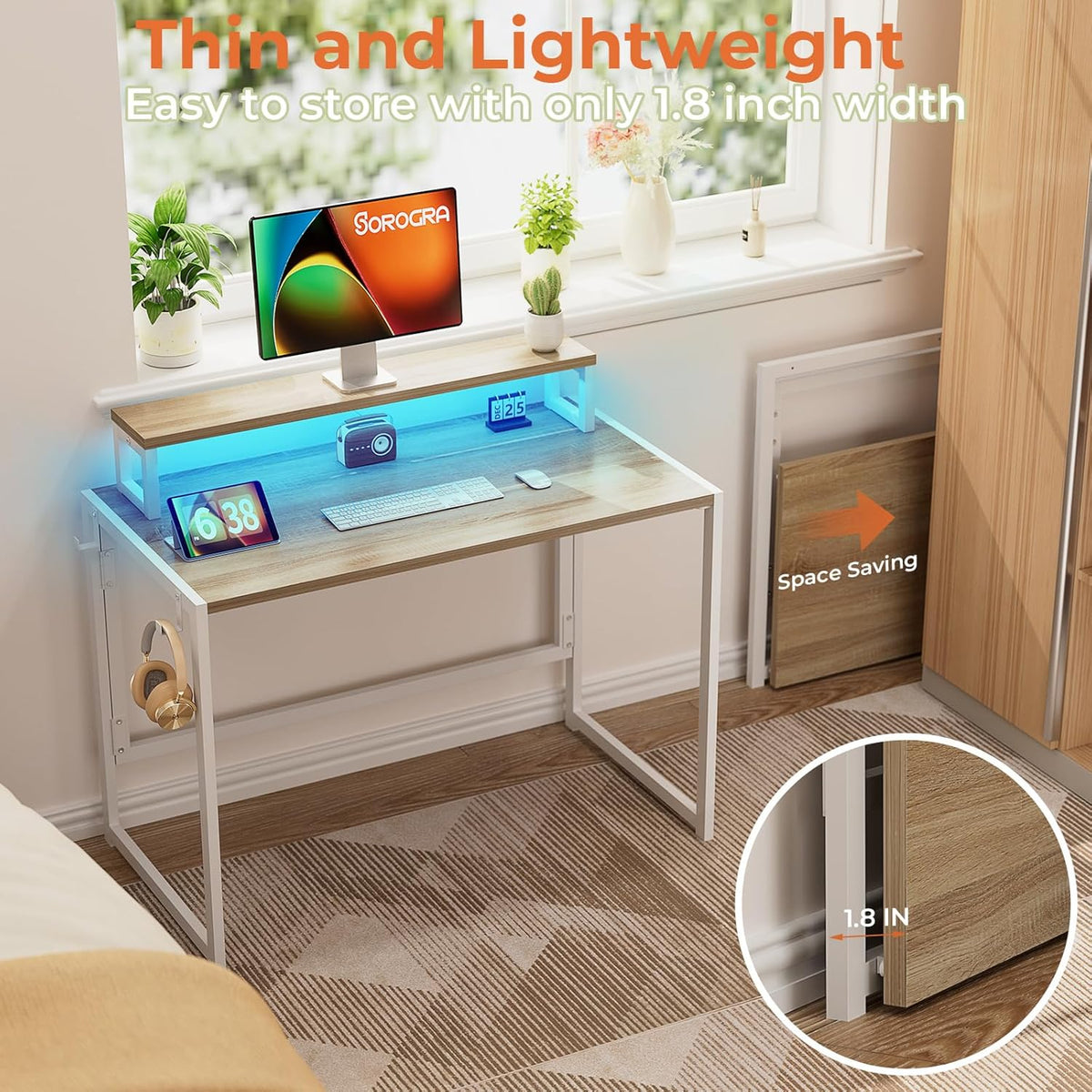 31.5 inch Folding Desk with Led Lights G362