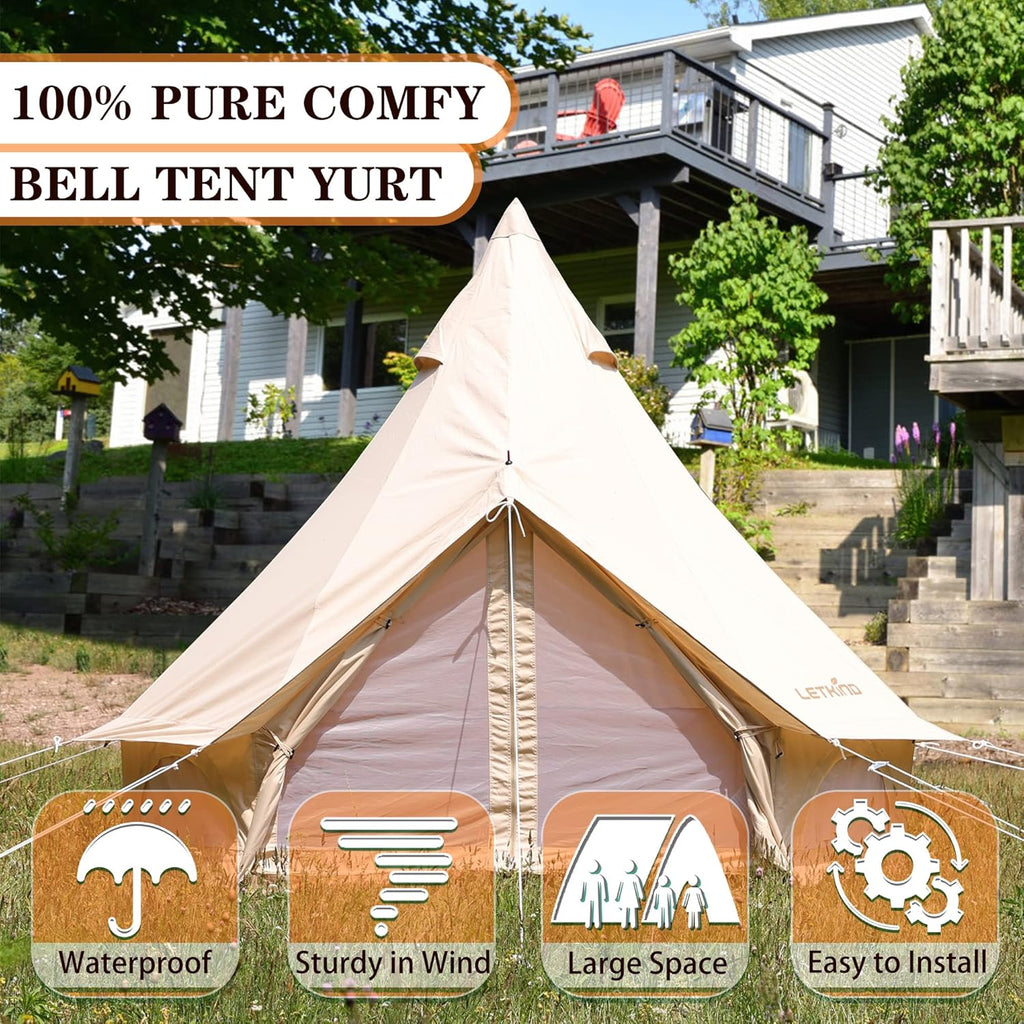 Canvas Tent with Stove Jack, 4 Season Waterproof Cotton Bell Tent Y821