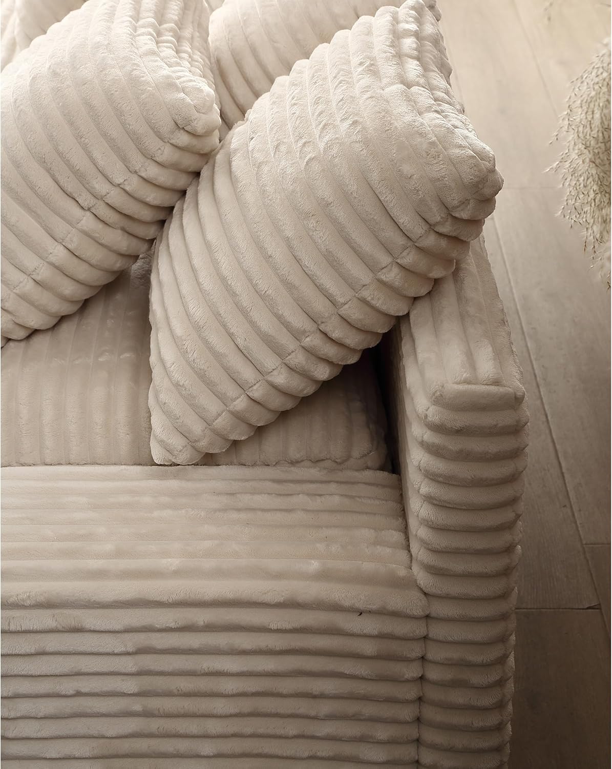 Oversized Corduroy Upholstered Chaise Lounge Sofa with Throw Pillow R179