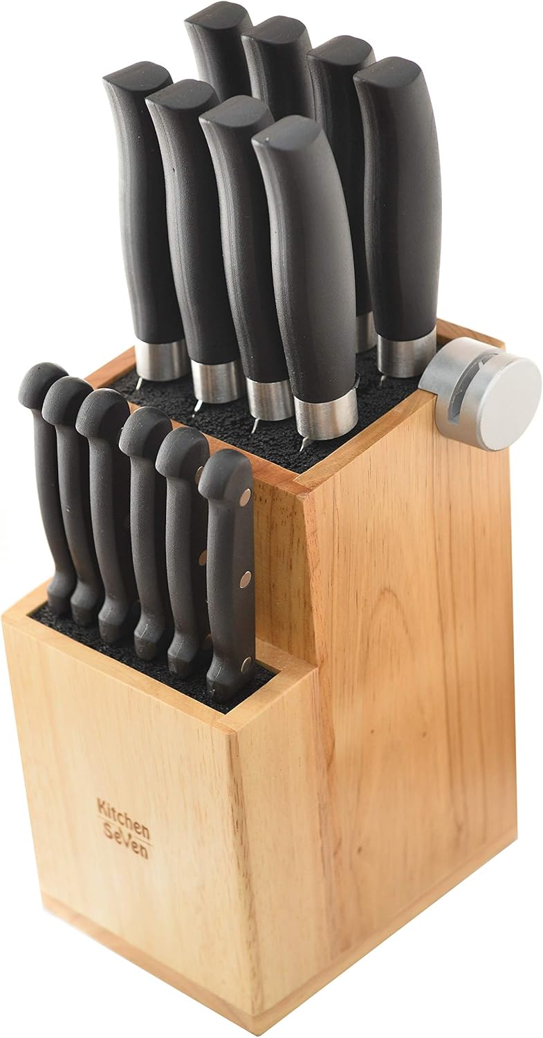 Bamboo 2-Tiered Knife Block with 2 Knife Sharpeners D59324