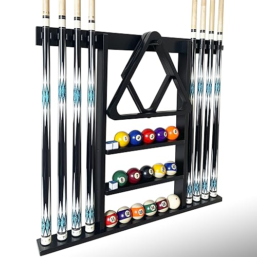 Wall Mount Pool Cue Stick Holder Hold 8 Cues Solid Wood Mahogany F3891