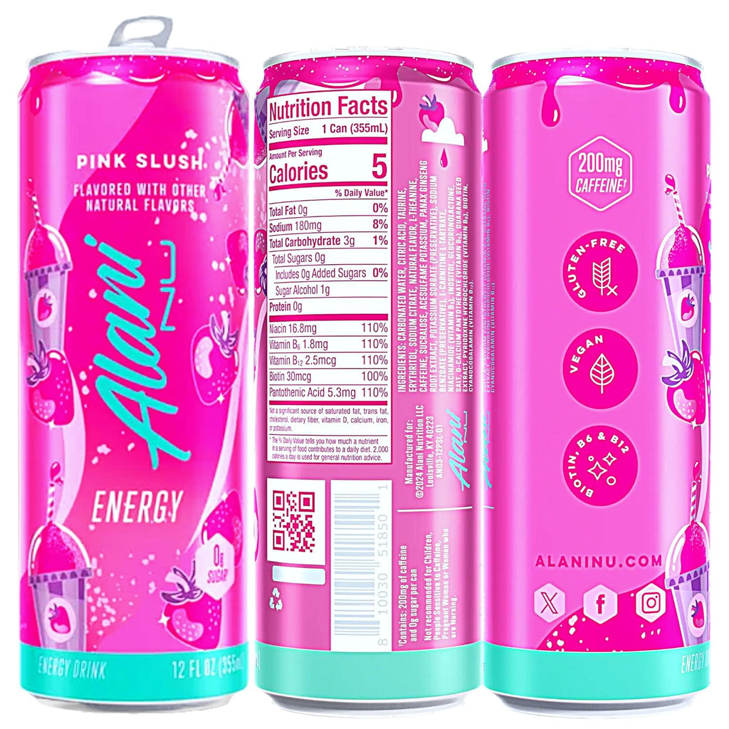 Pink Slush, Cherry Twist, and Orange Kiss Energy Drink Variety Pack of 6, 12 Fl oz Cans U82890
