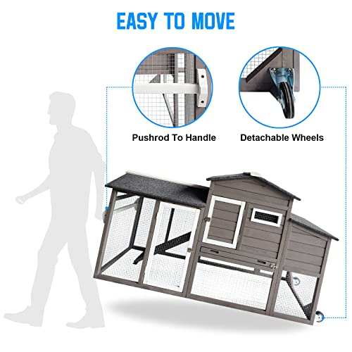 Chicken Coop Hen House Wooden Poultry House with Nesting Box, Wheels, Waterproof Roof, Pull Out Tray P814