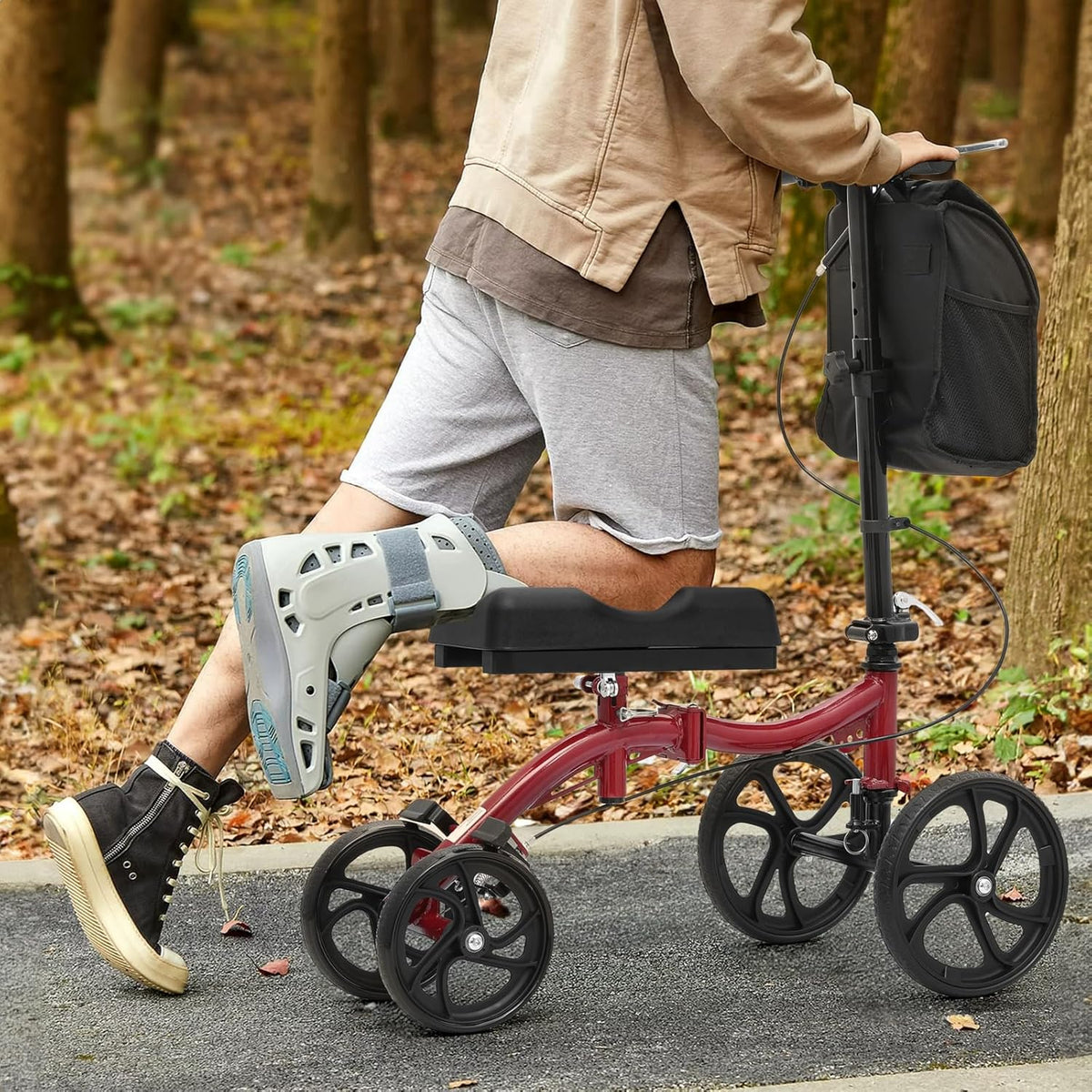 Compact All Terrain Knee Scooter with Dual Braking System, Red L3044