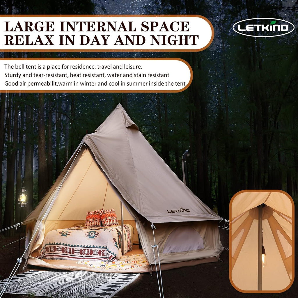 Canvas Tent with Stove Jack, 4 Season Waterproof Cotton Bell Tent Y821