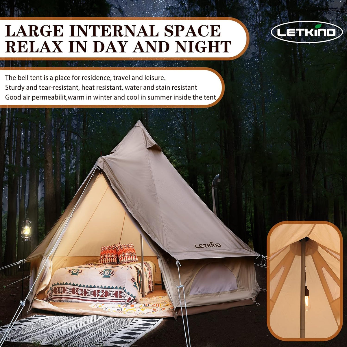 Canvas Tent with Stove Jack, 4 Season Waterproof Cotton Bell Tent Y821
