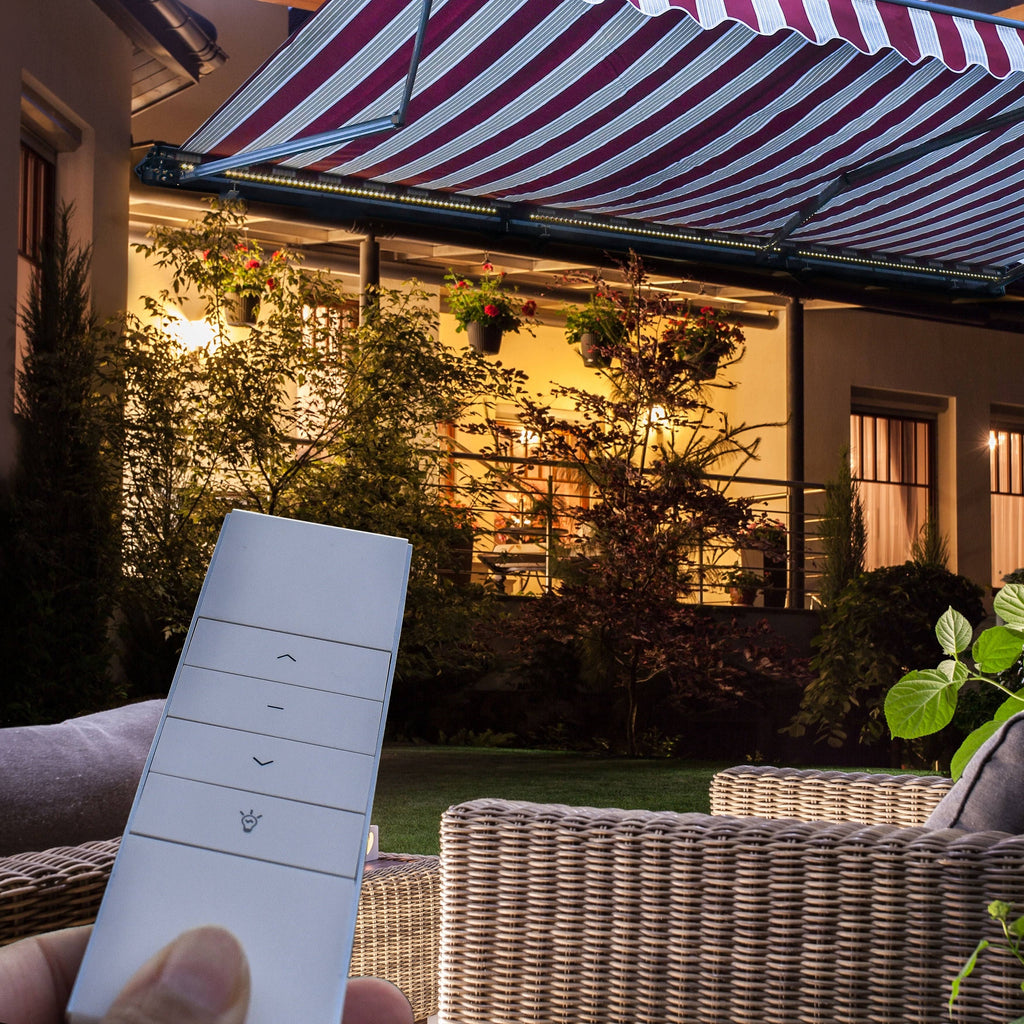 Motorized LED 13 x 10 ft. Half Cassette Retractable Awning Blue C17957