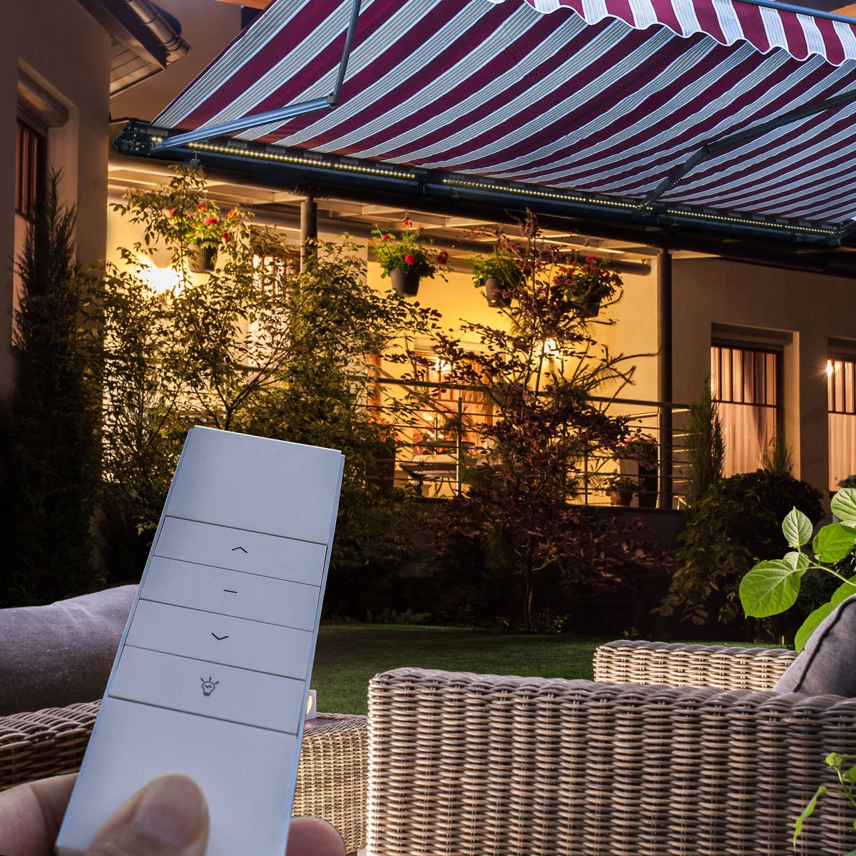 Motorized LED 13 x 10 ft. Half Cassette Retractable Awning Blue C17957