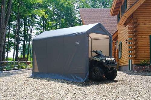 10' x 10' Steel Round Roof Outdoor Storage Shed with Waterproof Cover, grey I24353