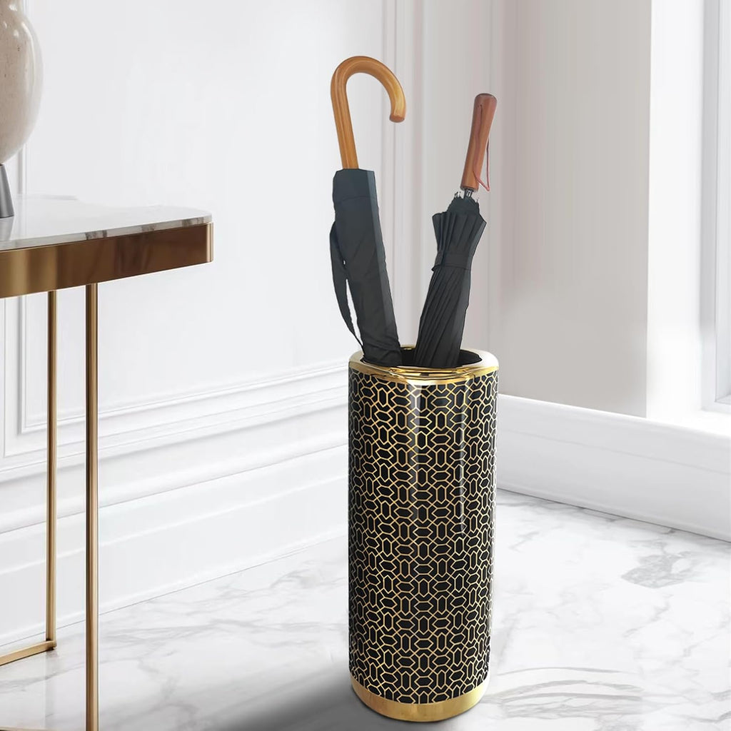 Black Gold Ceramic Umbrella Stand D350898