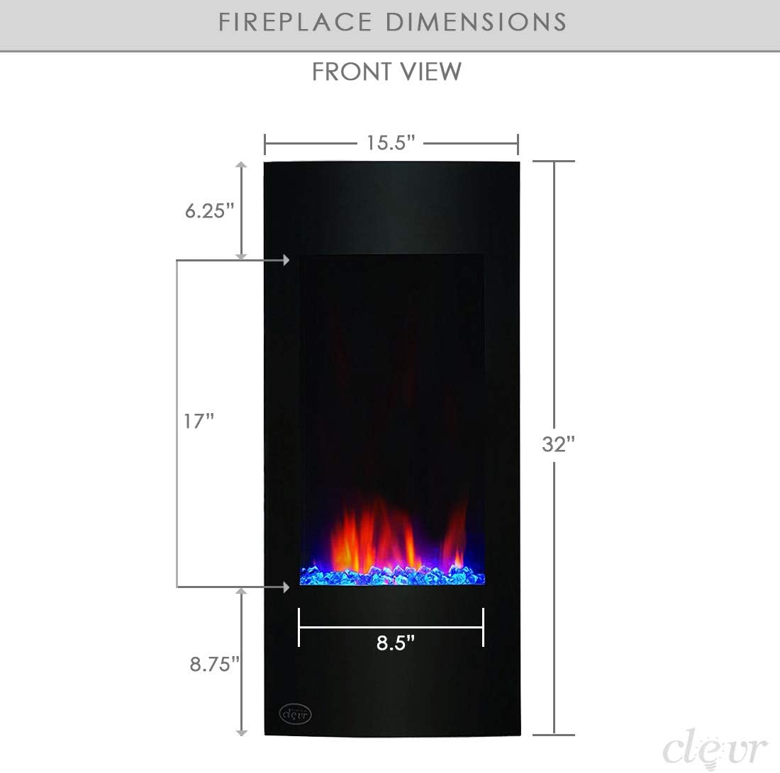 32 Vertical Wall Mounted Electric Fireplace Heater, Black, 750-1500W W156407