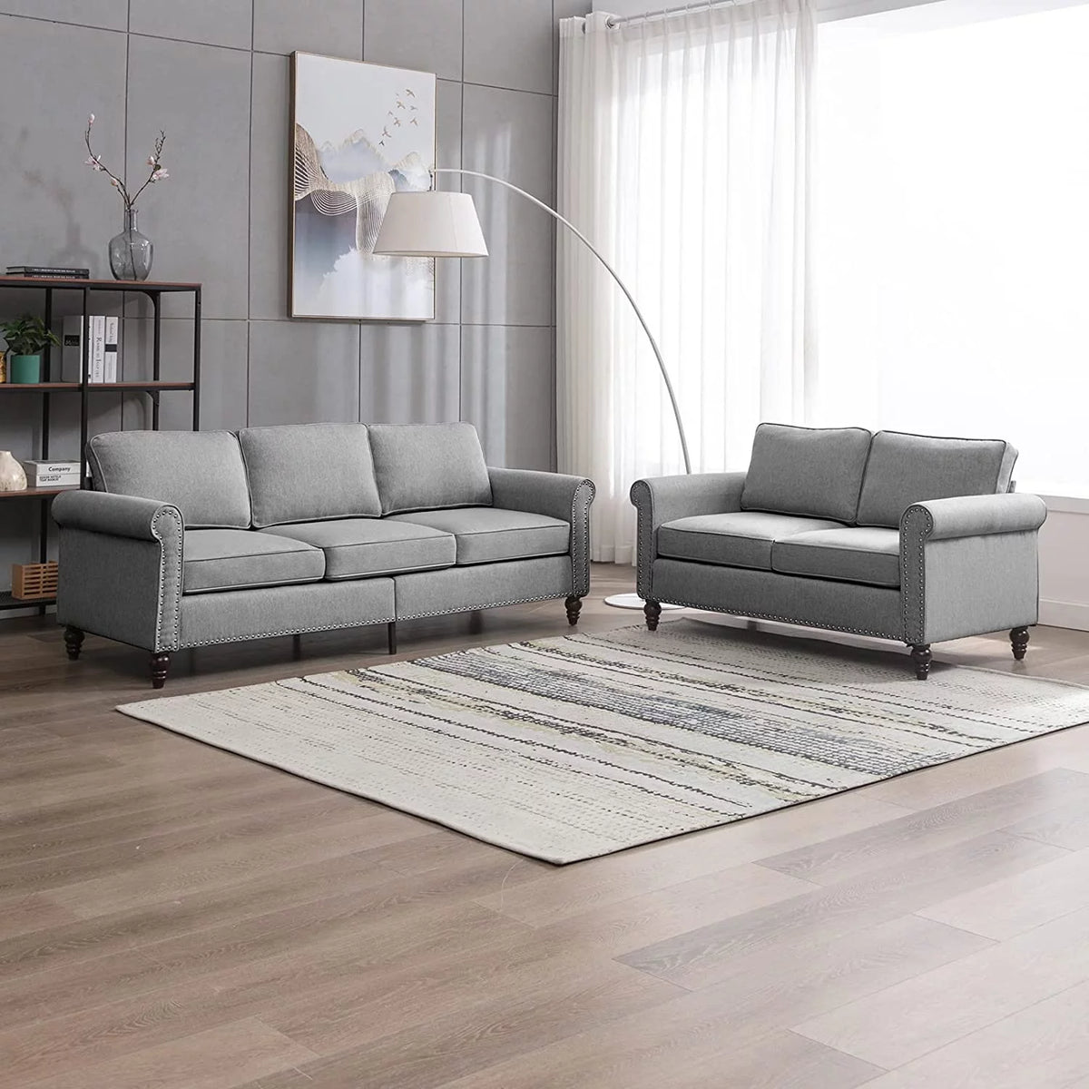 2 Piece Soft Sofa Loveseat Set, Light Grey V930279
