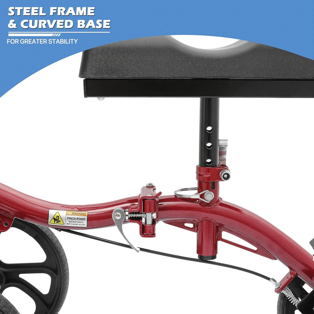 Compact All Terrain Knee Scooter with Dual Braking System, Red L3044