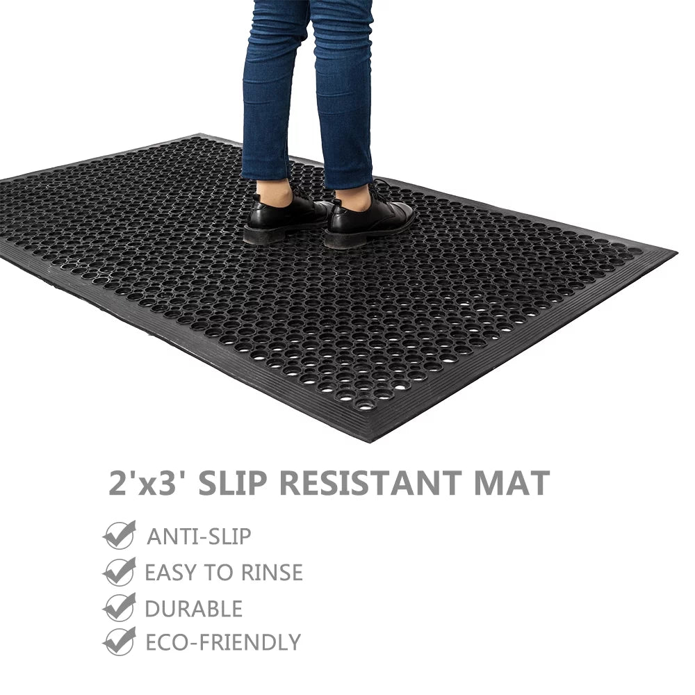60" x 36" Anti-Fatigue Non-Slip Rubber Floor Mat with Holes F98664
