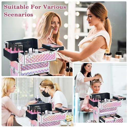 Rolling Makeup Train Case with 360° Swivel Wheels Keys C953