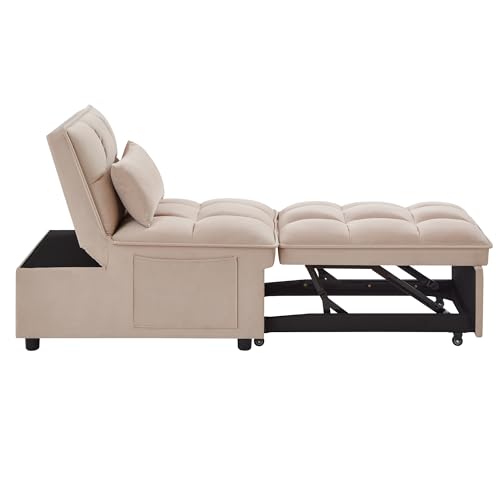 4-in-1 Folding Velvet Sleeper Chair Bed with Storage Pockets C844