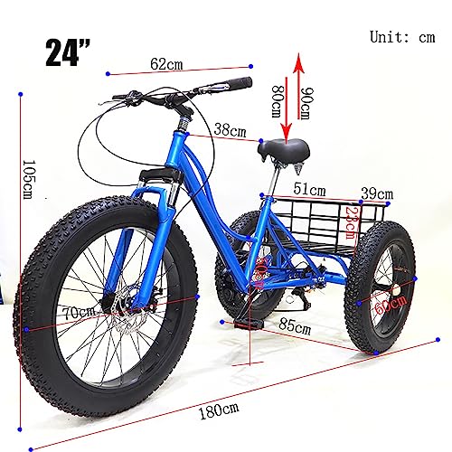 24 inch 7 Speed Fat Tire 3 Wheel Adult Tricycle with Large Basket G837