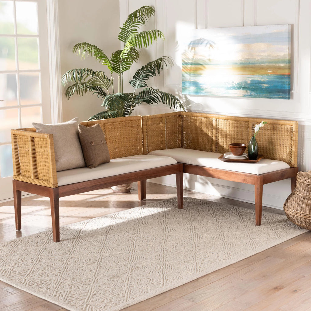 2-Piece Brown Boho Dining Banquette Set Q1026