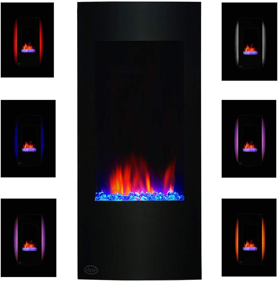 32 Vertical Wall Mounted Electric Fireplace Heater, Black, 750-1500W W156407