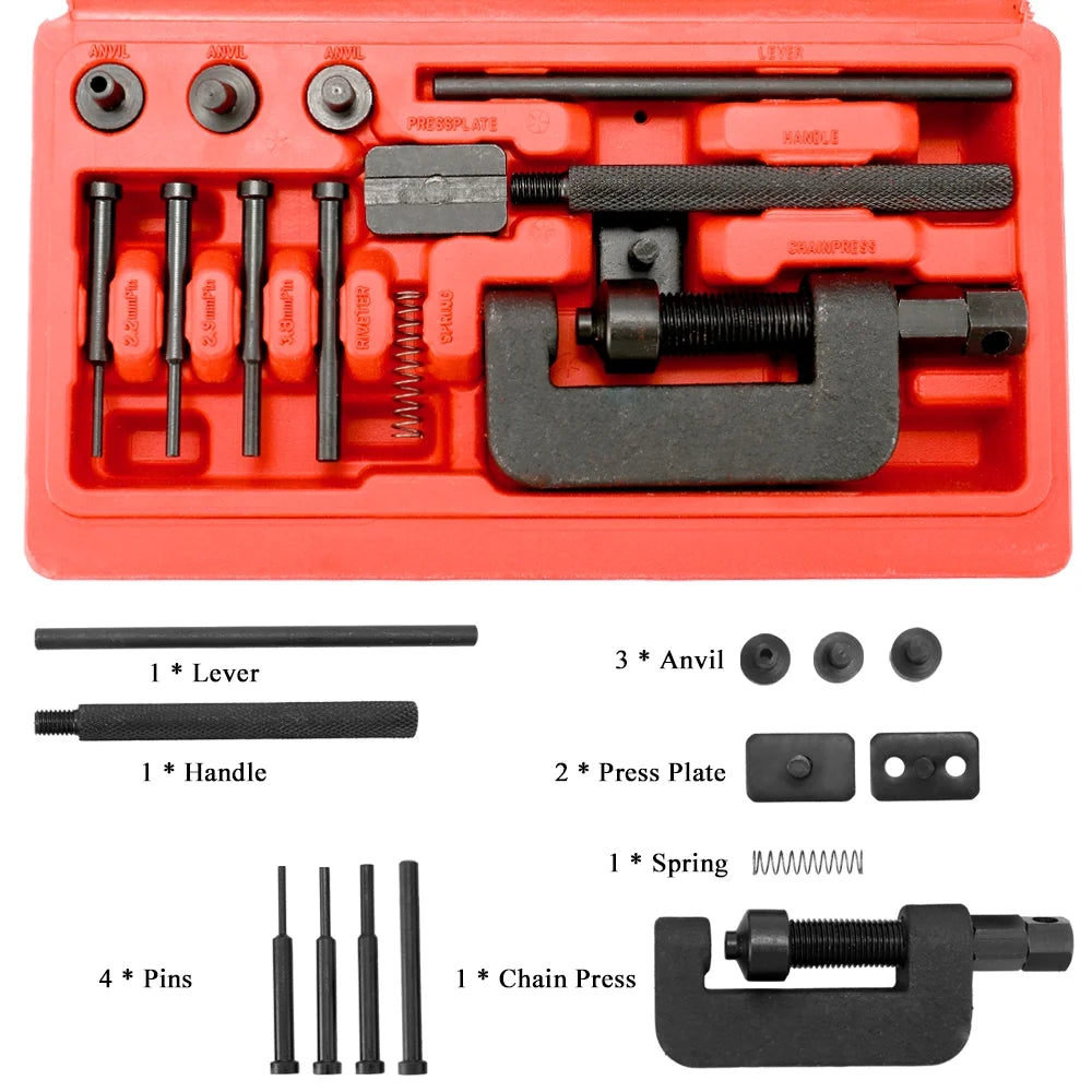 Motorcycle Chain Breaker Splitter Link Riveter Tool Set with Carry Box B6019