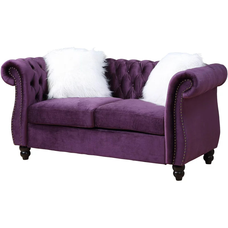 Purple Velvet Loveseat with 2 Pillows F990275