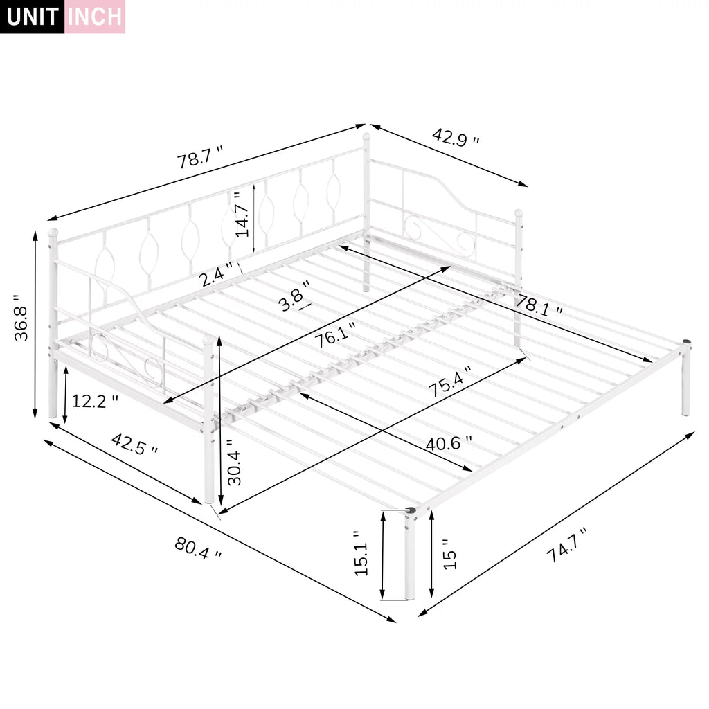 White Twin Size Metal Daybed with Trundle O54811