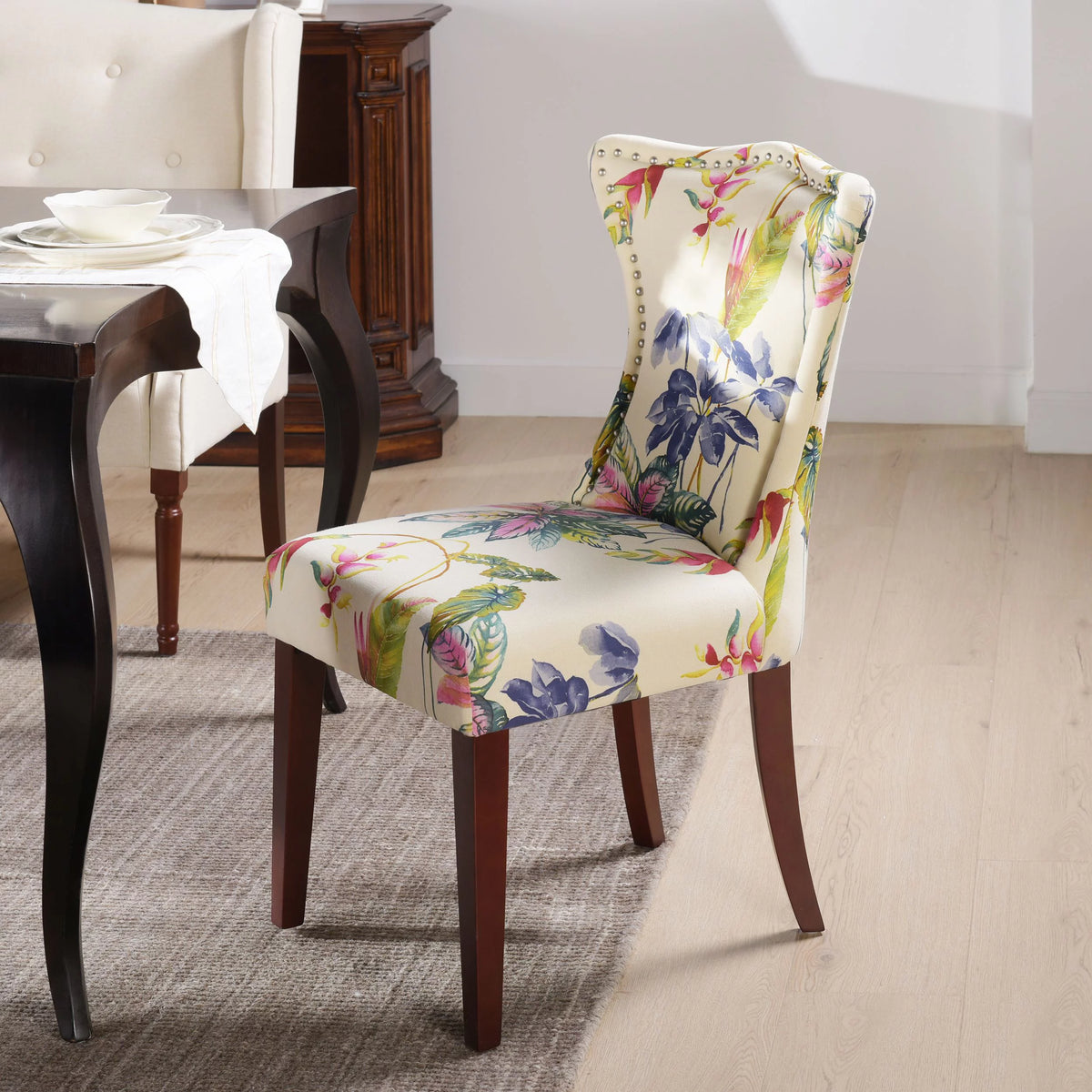 Off White Floral Fabric Accent Chair G4790
