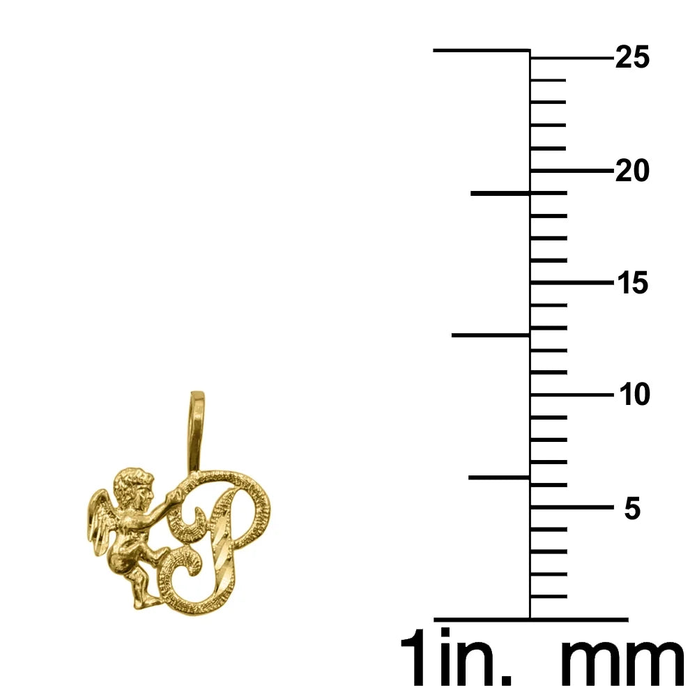 14K Yellow Gold Cherub Initial Pendant with 18" Chain Necklace L689