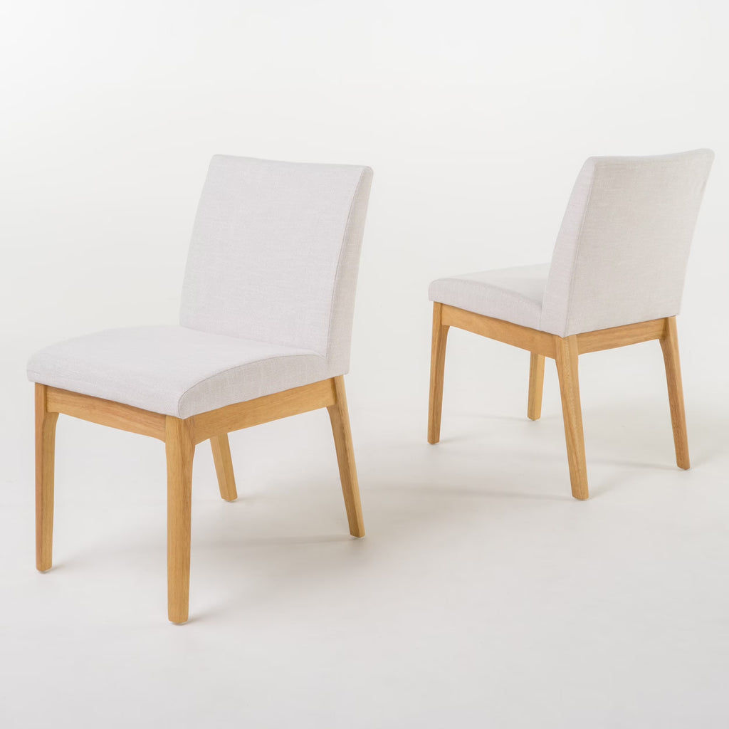 Light Beige Fabric Oak Upholstered Dining Chairs, Set of 2 X589444