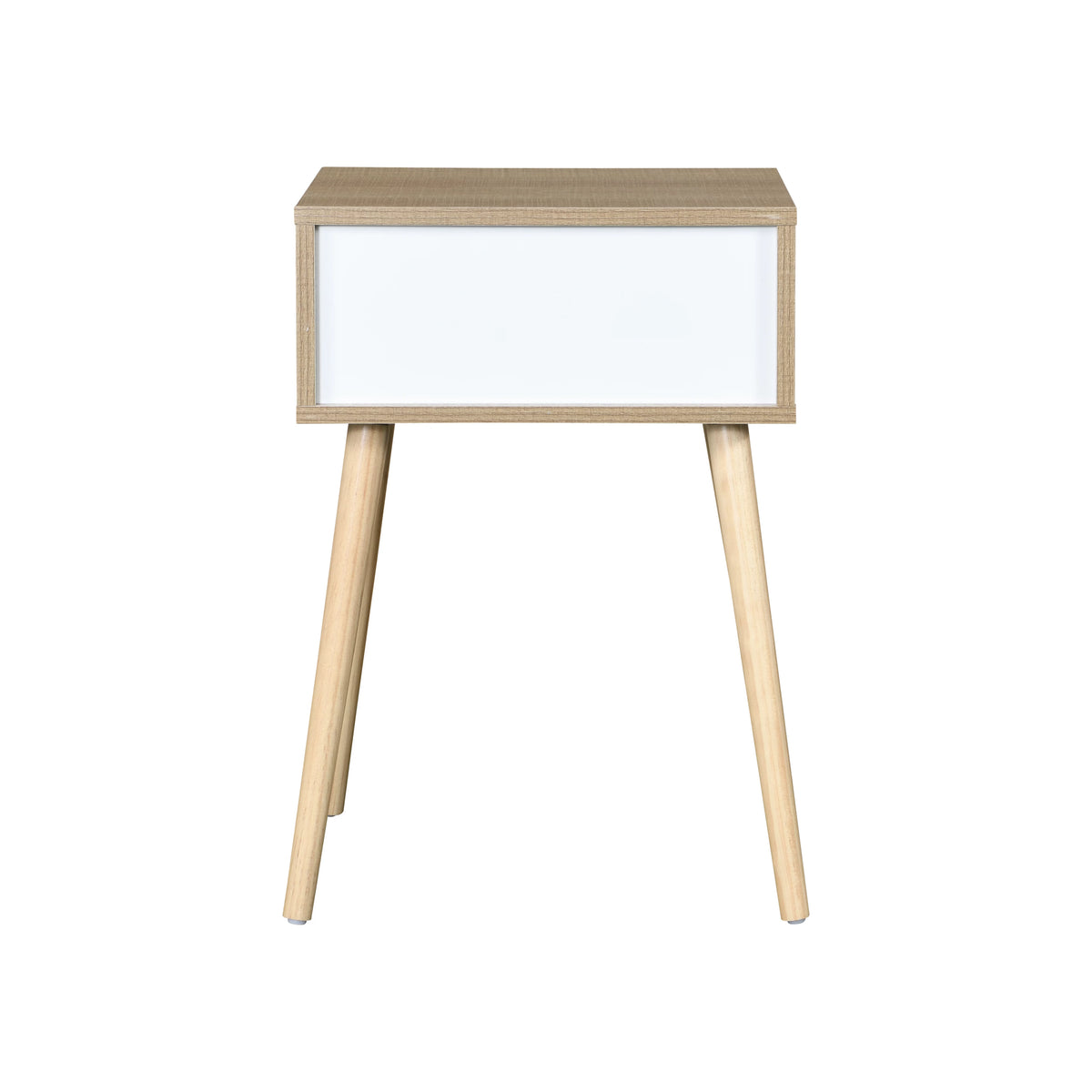 White 1 Drawer Side Table with Rubber Wood Legs S63888