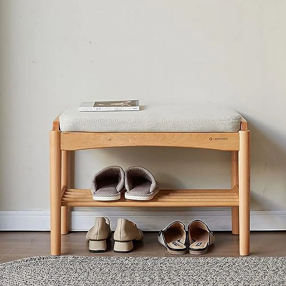 Wood 2-Tier Shoe Bench with Cushion Q430