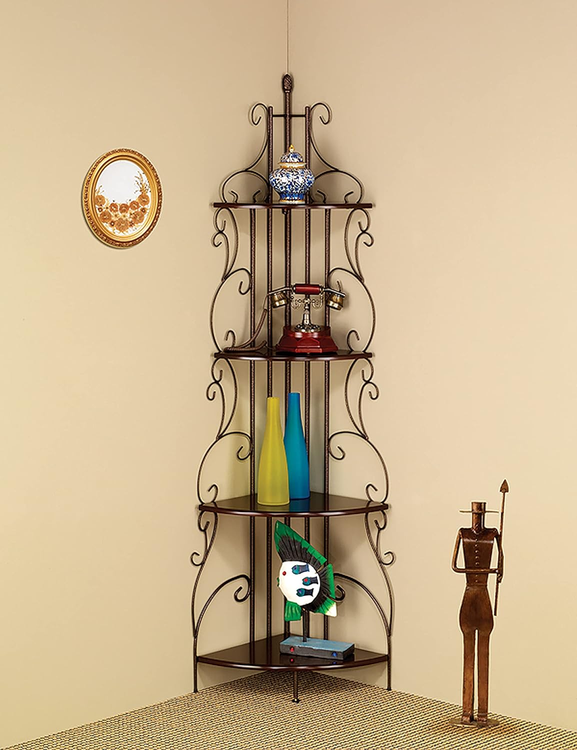 4-Shelf Corner Bookcase Cappuccino and Copper O17453
