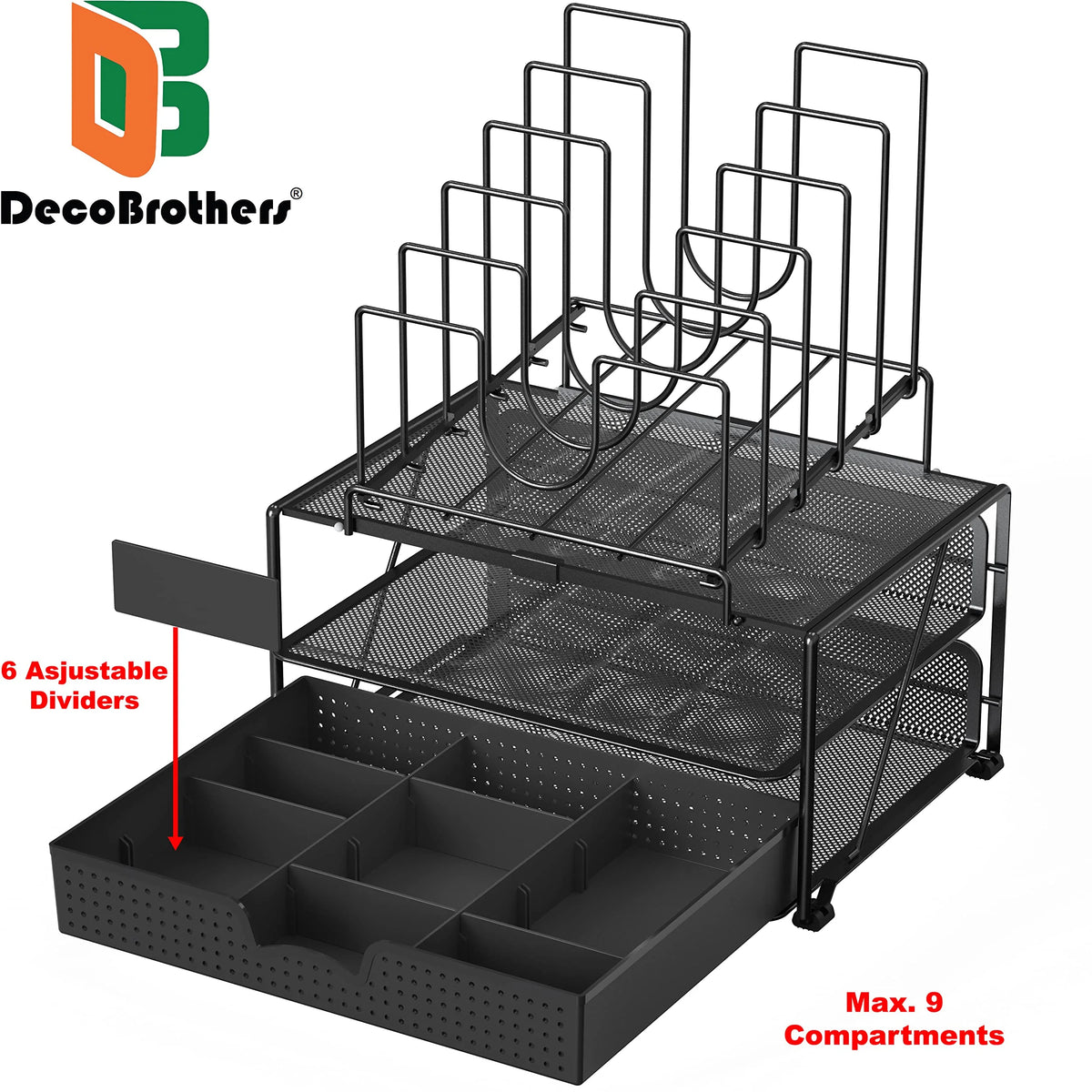 Black Mesh Desk Organizer with Double Tray and Sliding Drawer T86154